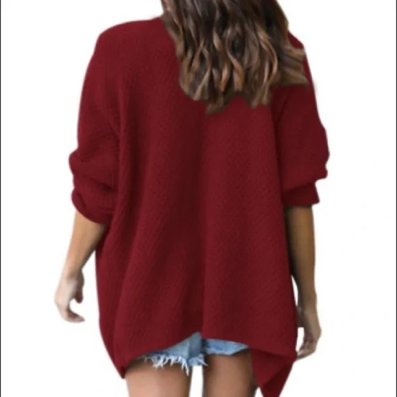 New Medium Red Wine Waffle Cardigan - Picture 2 of 3